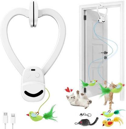 CATPICK Interactive Doorway Cat Toy, No-Adhesive Clip-On for Indoor Cats | Automatic Retractable Bird-And-Mouse Motion with 8-Minute Auto-Play, Touch-To-Wake Response, USB Charging, 2 Birds & 1 Mouse1