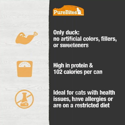 Purebites 100% Pure Duck Pate Cat Treat | 2.5Oz Can | Only 1 Ingredient | Case of 125