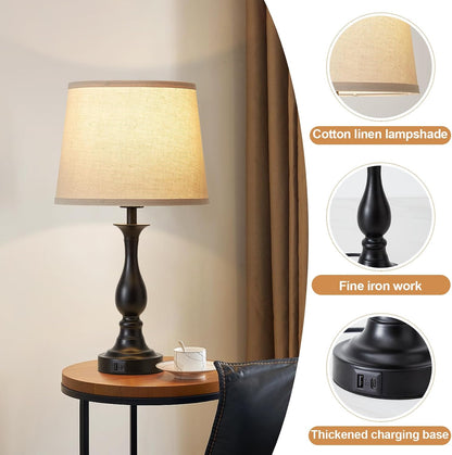Bedside Table Lamp Touch Control Bedroom Lamps with USB a and C Charging Port 3 Way Dimmable Touch Lamps for Nightstand Living Room Bedroom Dorm Home Office Reading, Set of 24
