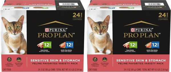 Purina Pro Plan Sensitive Skin and Stomach Wet Cat Food Variety Pack, Duck and Artic Char Entrees - (Pack of 24) 3 Oz. Cans11