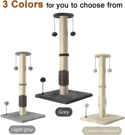 PEEKAB 32" Tall Cat Scratching Post Sisal Scratch Posts,With Hanging Ball and Self-Massage Brush Vertical Scratcher for Indoor Cats and Kittens Gray 32Inches7