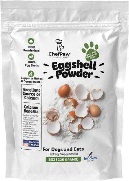 8Oz Chefpaw Eggshell Powder for Dogs – Natural Calcium Supplement for Bone Health - Free Chefpaw Nutrition App Access – 100% Powderized - Safe for Homemade and Raw Dog Food Diets1
