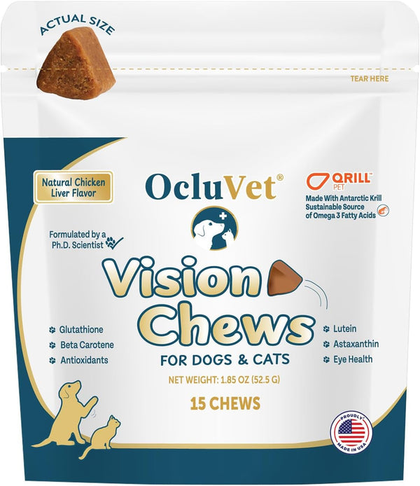 Vision Chews Eye Supplements for Dogs & Cats, 30 Count | Chicken Liver Flavor with Omega-3, Lutein and Antioxidants; No Preservatives, Made in USA, 30-Count Bag8
