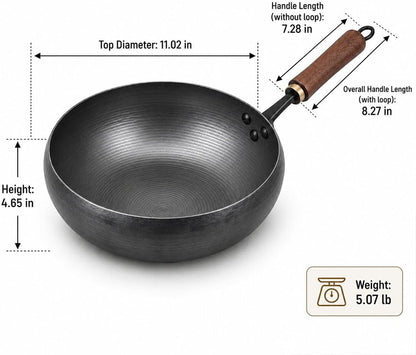 11 Inch Pure Hand-Forged Iron Pot with Hammered Texture | Hand-Forged Uncoated Iron Pot, Works on Gas, Induction, Electric and More; Great for Stir-Fry, Steak, Stews and Daily Meals.2