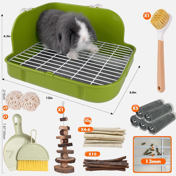 Rabbit Litter Box, Bunny Litter Box, Guinea Pig Potty Trained, Square Small Animal Toilet Potty Pan for Rabbit Guinea Pig Ferret Hamster Chinchilla (Grass Green)2