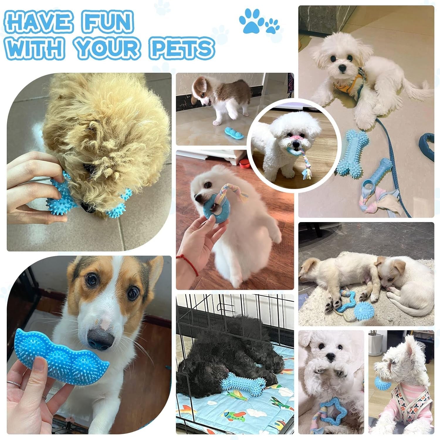 petcare-6-pack-puppy-chew-toys-blue-soft-rubber-rope-bone-ball-teething-toys-for-small-dogs-puppies-including-yorkie
