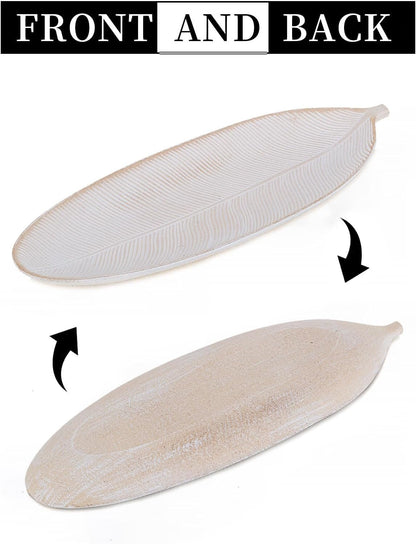 Leaf Wooden Decorative Tray, Wood Key Bowl for Entryway Table Decor | 16" Leaf Shaped Wooden Bowl Boho Decor for Living Room Console Table7