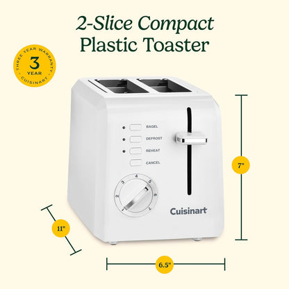 CPT-122 2-Slice Compact Plastic Toaster, Slots for Bagels & Bread, 7 Shade Settings, Cancel/Defrost/Reheat Functions, Removable Crumb Tray, Small Kitchen Appliance for Home & Office, White6