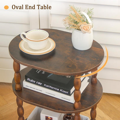 Side Table, 3-Tier Small End Table, Modern Oval Night Stand Accent Table for Living Room, Bedroom, Rustic Brown5