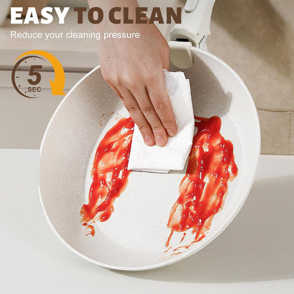 10 Pcs Pots and Pan Set Non Stick with Detachable Handle, White | Non Stick, Detachable, Stackable, Dishwasher ＆ Oven Safe6