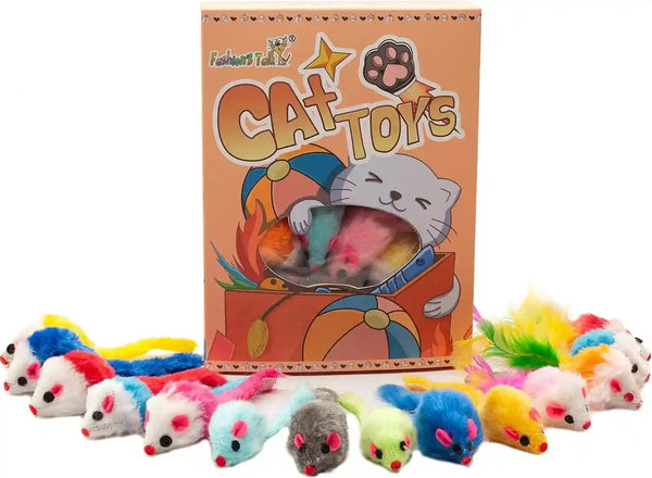 Fashion'S Talk 48-Count Assorted Mice Cat Toys Furry Rattle Mouse Kitten Toy Mini Mice for Indoor Cats Interactive Play Color Varies2
