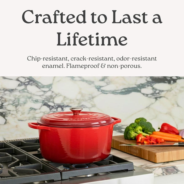 Signature Enameled Cast Iron Oval Dutch Oven | Non-Stick Serving Pot with Tight Fitting Lid for Perfect Roasting, Baking, Sauteing, and Bread Making | 5Q [Oyster Grey]5