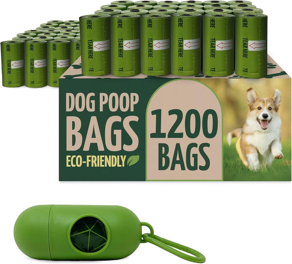 Reli. Biodegradable Dog Poop Bags W/Holder (1200 Count - 80 Rolls Bulk) | Leash Clip Dispenser | 9X13" Large Dog Bags for Poop | Green Eco-Friendly Oxobiodegradable Waste Disposal Refills (Unscented)1