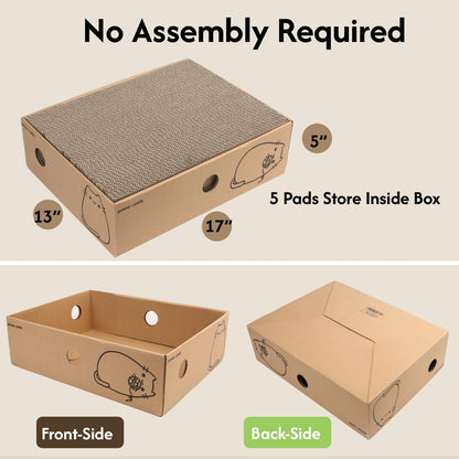 Primepets Cardboard Cat Scratcher Box XL, 5 Pack Pads, Indoor Cats Bed | 17X13X5 Size, Reversible Pads, Smart Hole Design, Catnip Included, Low Mess, Furniture Protection, Multi-Cat Friendly5