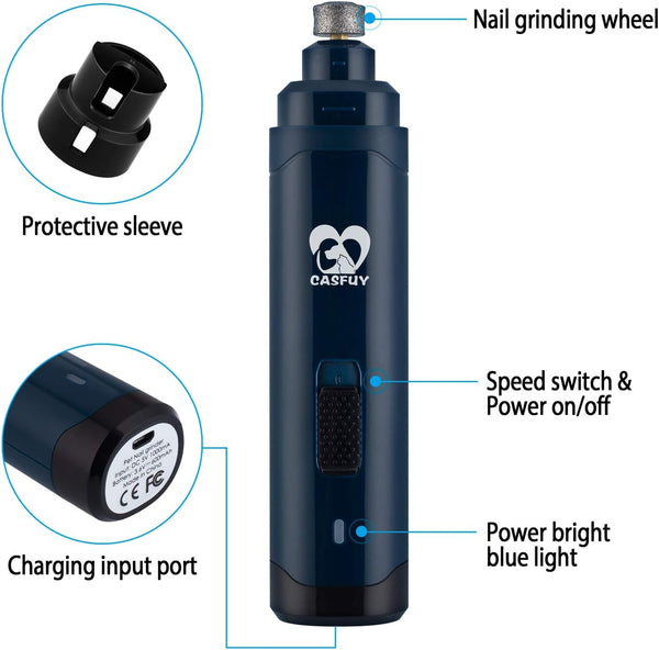 Casfuy Dog Nail Grinder Upgraded - Professional 2-Speed Whisper-Quiet Electric Pet Nail Trimmer Painless Paws Grooming & Smoothing for Small Medium Large Dogs & Cats (Dark Blue)6