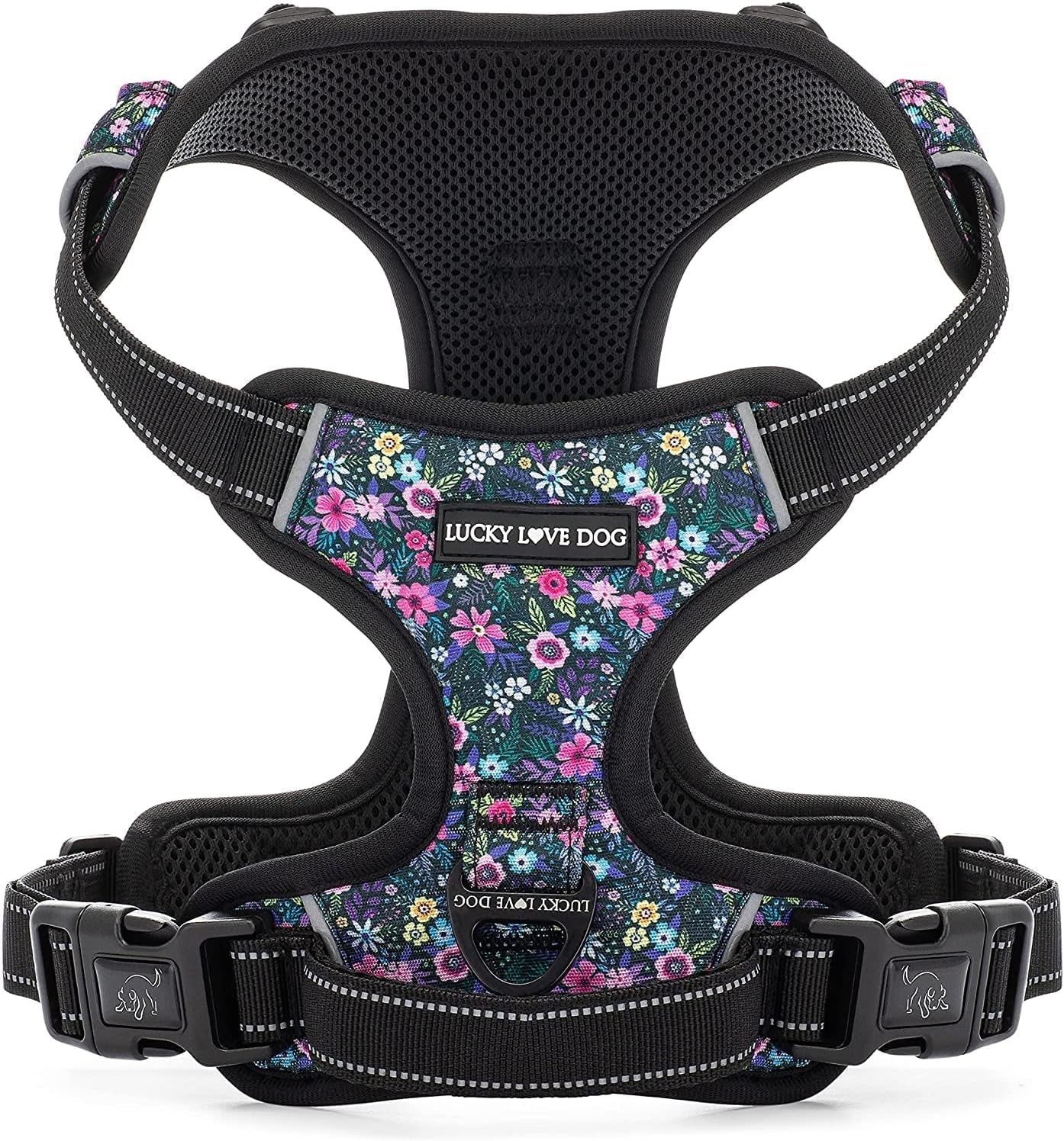 lucky-love-dog-no-pull-dog-harness-adjustable-and-easy-to-walk-cute-patterned-harness-for-medium-male-female-dogs-blackbird-medium