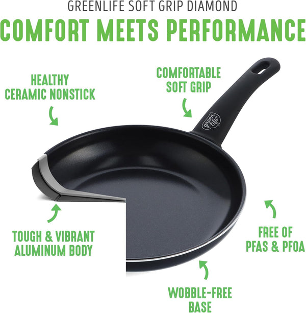 16 Piece Ceramic Nonstick Pots & Pans Cookware Set, Black | Pfas-Free Nonstick Coating, Stockpot, Frying Pans, Saucepans, Sauté Pan, Stay-Cool Handles, Dishwasher & Oven Safe up to 350F4