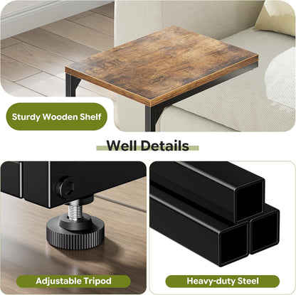 C Shaped End Table, TV Tray for Couch, Small Side Table with Metal Frame, for Living Room Bedroom, Rustic Brown4