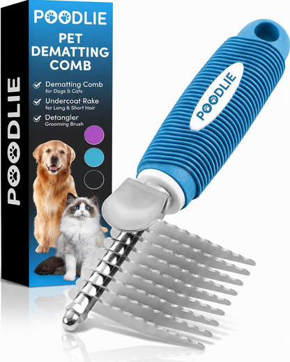 Poodle Dematting Fur Rake Comb Brush for Dogs and Cats - Long 2.5" Steel Safety Blades Metal Comb for Detangling Matted or Knotted Undercoat Hair19