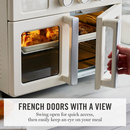 French Door Air Fryer Toaster & Convection Oven 34QT, Linen | 12-In-1 Countertop Oven, Bake, Broil, Roast, Fits 12” Pizza, Dehydrate, Air Fry Basket, Oven Rack, Rotisserie, Cream White9
