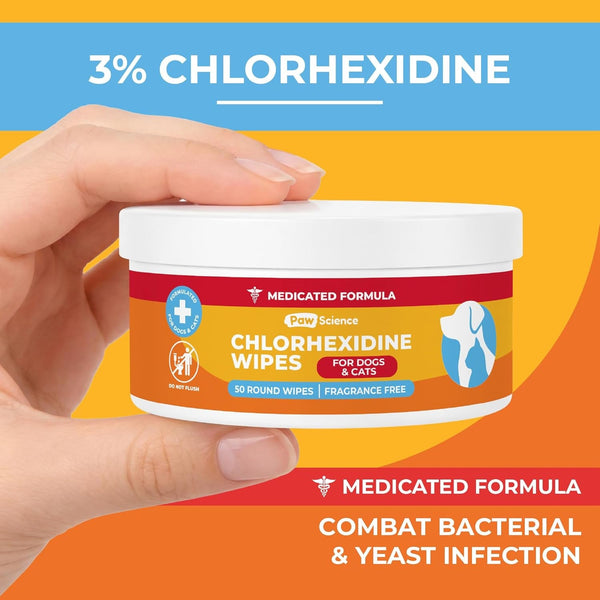 Paw Science 3% Chlorhexidine Wipes for Dogs and Cats - Cleansing Antiseptic, Antibacterial, Antifungal Wipes with Aloe for Skin Infections, Itchy Yeast Paws, Cat Acne2