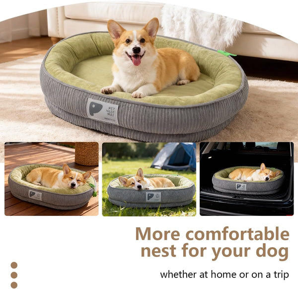 Washable Pet Cushion Cat Dog Bed Small Medium,Memory Foam Pet Puppy Dog Crate Beds Cushion for Small Medium Dogs Indoor Cats Crate Pad,Pet Dog Cat Crate Mat with Detachable Bottom and Bolster Cushion7