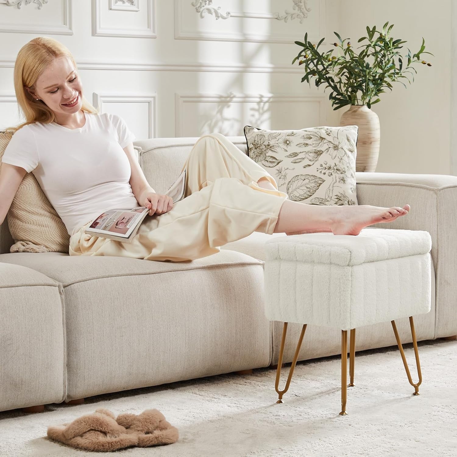 vanity-stool-chair-with-storage-ottoman-faux-fur-soft-padded-makeup-footstools-seat-with-4-metal-legs-anti-slip-adjustable-feet-modern-cute-small-footrest-for-home-entryway-bedroom-white