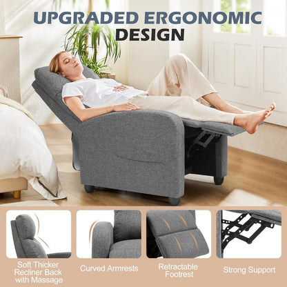 Massage Recliner Chair for Adults, Adjustable Home Theater Seating with Lumbar Support for Living Room, Modern Fabric Reclining for Small Space, Grey5