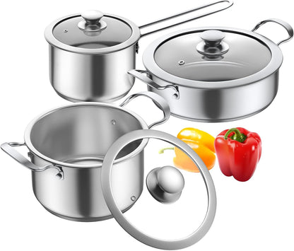 Stainless Steel Pots and Pans Set, 6 PCS Nonstick Induction Cookware Set | Works with Induction/Electric and Gas Cooktops, Dishwasher Safe1