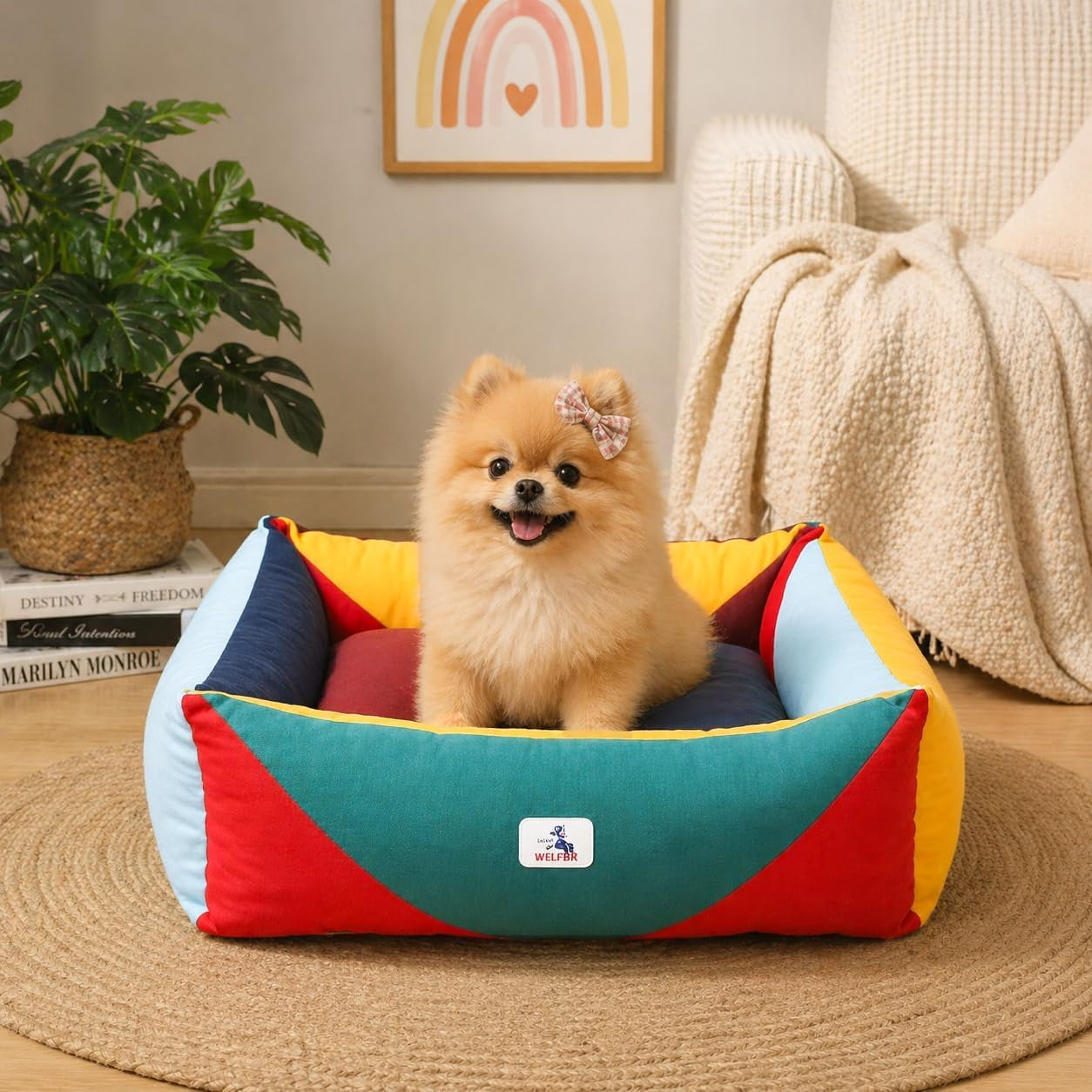 cotton-canvas-dog-bed-290gsm-thick-24x20x8-durable-waterproof-cute-dog-beds-for-small-dogs-orthopedic-bed-with-washable-removable-cover-anti-chewing-pet-bed-anti-slip-black-white