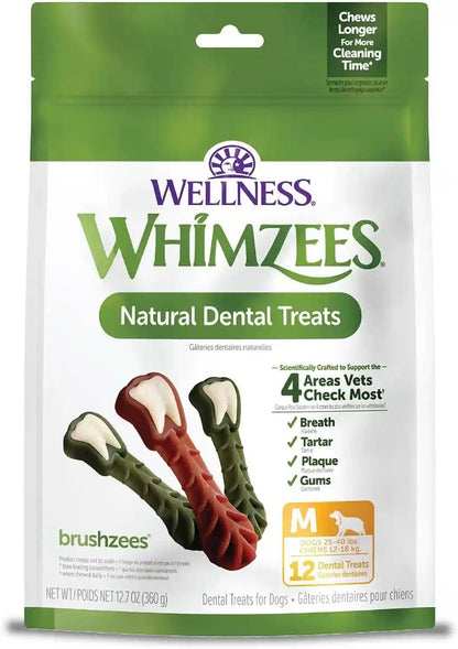 Whimzees Wellness Brushzees Natural Dog Dental Treat, VOHC Accepted Chews, Freshens Breath, Extra-Small Size, 12.7 Oz Bag, 48 Count23
