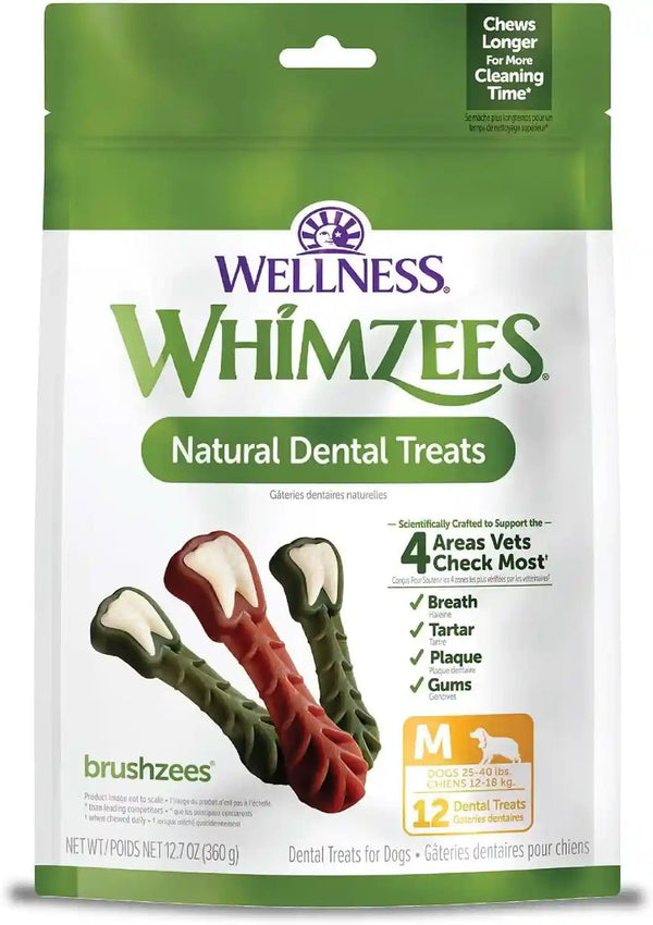 Whimzees Wellness Brushzees Natural Dog Dental Treat, VOHC Accepted Chews, Freshens Breath, Extra-Small Size, 12.7 Oz Bag, 48 Count23