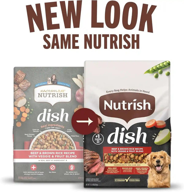 Nutrish Dish Dry Dog Food, Beef Recipe, 23 Lb. Bag (Rachael Ray) | Made with Brown Rice and Veggies & Fruit Blend, Veterinarian Reviewed Formula, Complete & Balanced Nutrition for Dogs2