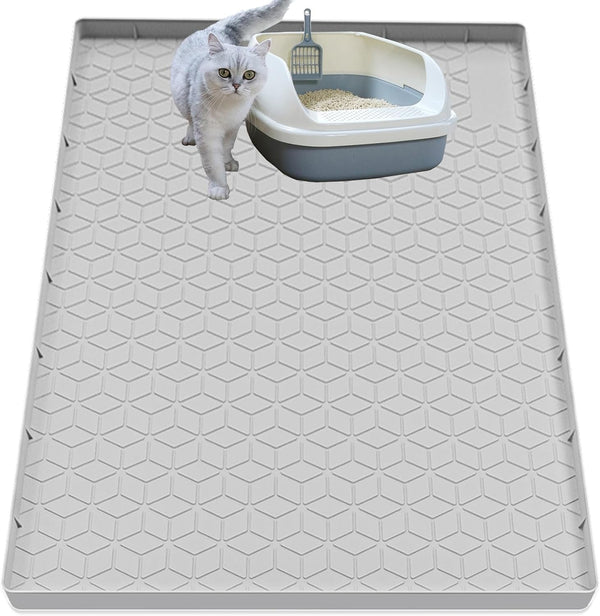 Cat Litter Mat for Litter Box, Silicone Large Cat Litter Trapping Mat - 40X28 In, Waterproof & Non-Slip, Durable & Easy Clean, Light Gray1