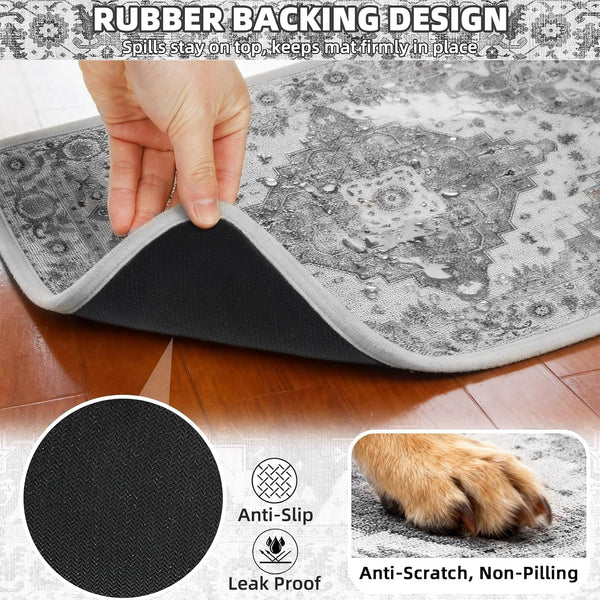 PUPTECK Dog Food Mat, Absorbent Pet Feeding Bowl Mat, Non-Slip Dog Mat for Food and Water, Quick Dry No Stains Cat Placemats Pet Supplies for Messy Drinkers, Grey 12"X20"4