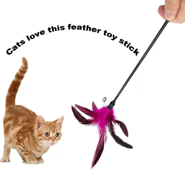 Cat Wand Toy Feather Stick Cat Toys, 6 Pieces Interactive Cat Toy Feathers Wand for Indoor Cats (A)4