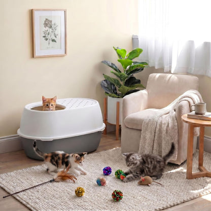 IRIS USA Xx-Large Top Entry Cat Litter Box, Dog Proof, Gray/White | Extra Large, Heavy Duty Plastic, Big Cats, Secure 4-Buckle Lock, Tracking Control Lid, Quick Cleanup3