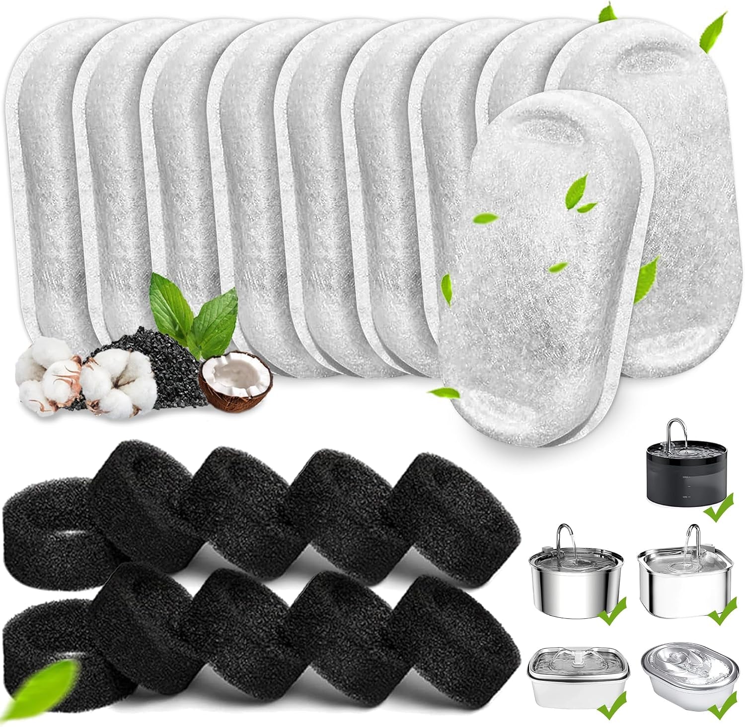 cat-water-fountain-filters-20pack-cat-fountain-replacement-filters-for-stainless-steel-108oz-3-2l-67oz-2l-adjustable-water-flow-pet-water-fountain-dog-water-fountain-filters-10-filters-10-sponges
