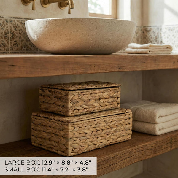 Decorative Storage Boxes with Lids - Set of 2 Wicker Organizer Bins | Beautiful Rattan Design for Shelves and Home Decor - Safely Store Photos, Documents and Memory Box Keepsakes in Style5