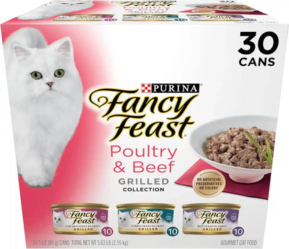 Purina Fancy Feast Grilled Wet Cat Food, Poultry & Beef, 3 Oz Cans, 30-Pack1