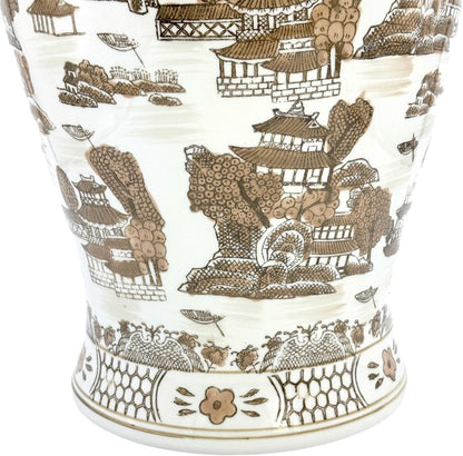 Large 25" Brown & White Classic Landscape Chinoiserie Ceramic Temple Jar W/Lid - Ginger Jar Home & Kitchen Decor for Interior Design - 25-Inch5