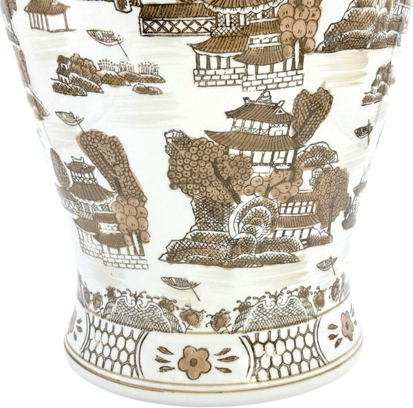 Large 25" Brown & White Classic Landscape Chinoiserie Ceramic Temple Jar W/Lid - Ginger Jar Home & Kitchen Decor for Interior Design - 25-Inch5