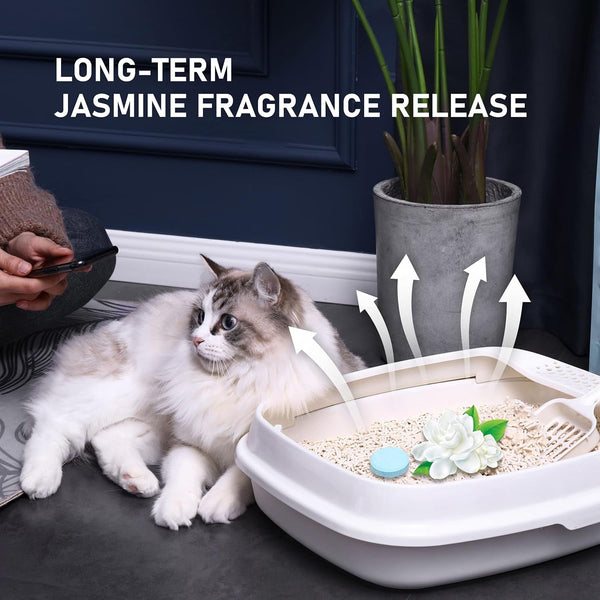HONEY CARE All-Absorb Cat Litter Odor Eliminator Tablets 丨 Refresh Smell Long-Lasting Scent Away - Jasmine Fragrance (10Pcs/Box=4-10 Weeks), Blue2