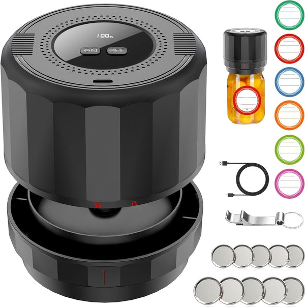 M11 Electric Mason Jar Vacuum Sealer Kit - with Wide and Regular Mouth Mason Lids, Jar Vacuum Sealer for Canning Jars, Vacuum Sealing Machine for Food Storage Black1