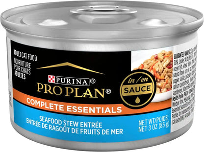 Purina Pro Plan Gravy Wet Cat Food, Complete Essentials Seafood Stew Entree in Sauce - (Pack of 24) 3 Oz. Pull-Top Cans1