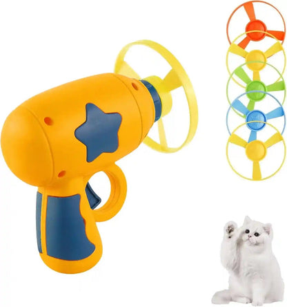 Andiker Cat Fetch Toy, Interactive Kitten Flying Disc Launcher Toy with 5 Colorful Flying Propellers for Cat Enrichment, Flying Saucer Toy for Cats for Training and Chasing (Blue)10