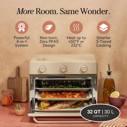 Our Place Large Wonder Oven, 6-In-1 Air Fryer & Toaster Oven, 3-Rack, 32 Qt | Non-Toxic Air Fryer Toaster Oven Combo; Basket, Wire Rack, Bake Pan, Crumb Tray; Toast, Roast, Bake, Broil, Reheat, Steam2