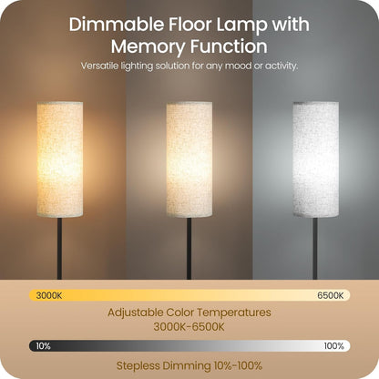 64.4” Slim Floor Lamp for Living Room with Magnetic Remote and Foot Switch, Dimmable Standing Tall Lamp Mood for Bedroom Nursery, 3 Color Temperatures, 1-Hour Timer,900Lm Bulb Included,Beige E06LD05W14
