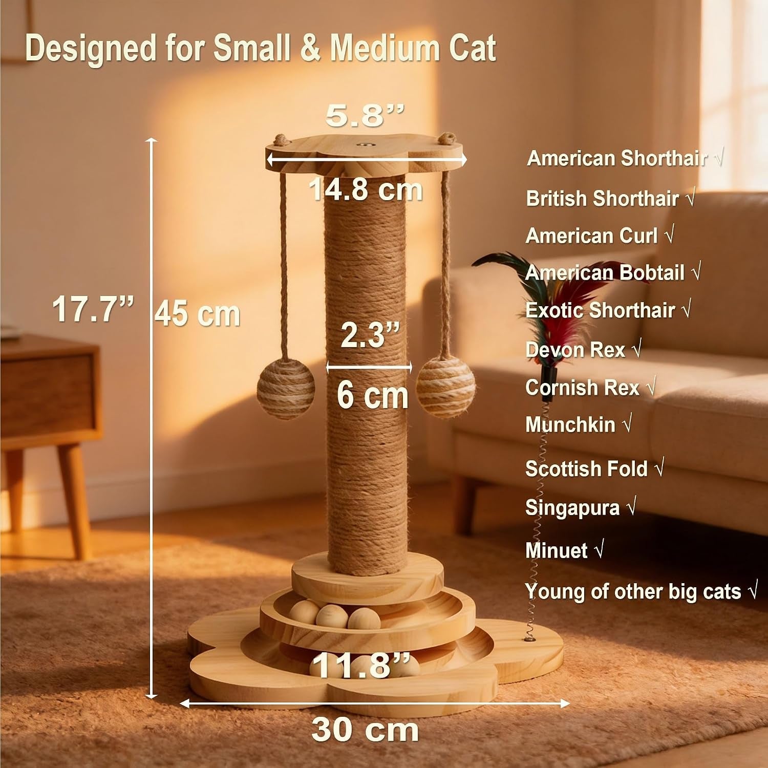 wooden-cat-scratching-post-4-in-1-cat-scratcher-kitten-toys-17-7-tall-sisal-post-for-indoor-cat-with-two-laye-wooden-ball-track-ideal-for-small-medium-cat