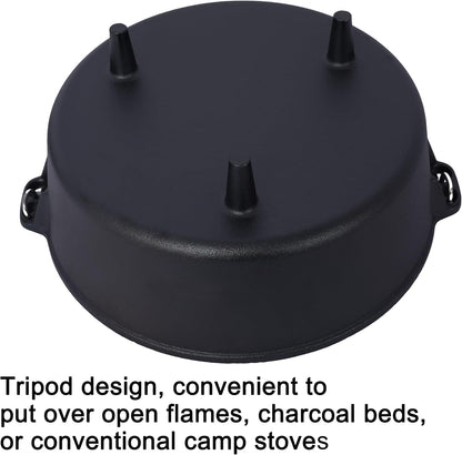 Cast Iron Camping Dutch Oven with Leg Base, 12 Quart Pre-Seasoned Dutch Oven Pot with Skillet Lid, Camp Cooking Pan Use on the Stove, on the Grill, Campfire & Stovetop Safe, with Lid Lifter (12 QT Base Leg)2